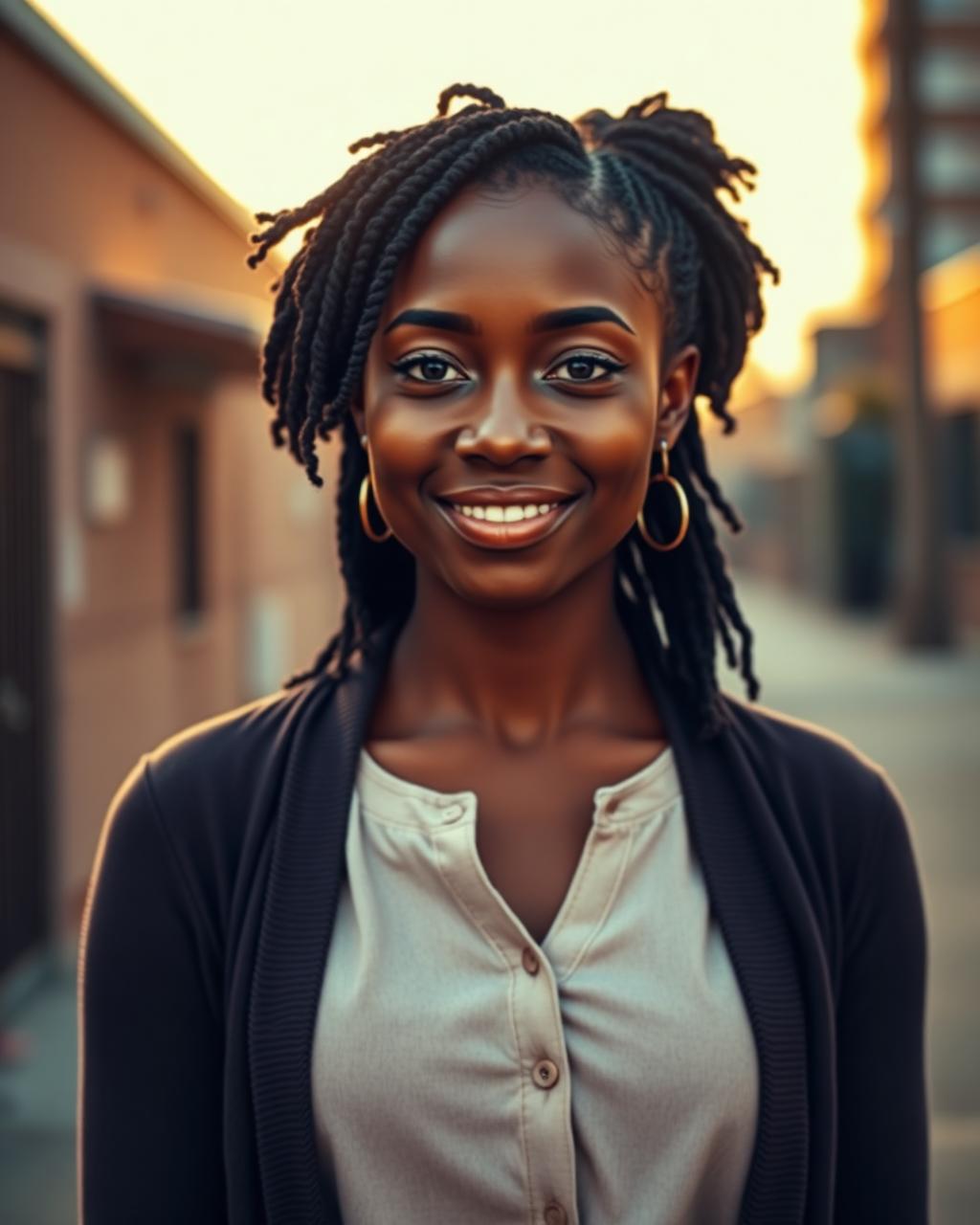 Young teacher standing tall in golden light